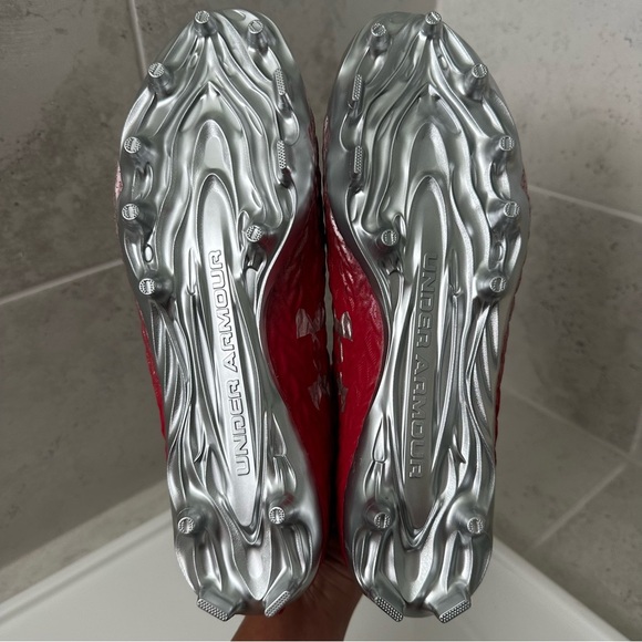 Under Armour Red and Silver Cleats Size 10 Men - Picture 10 of 13